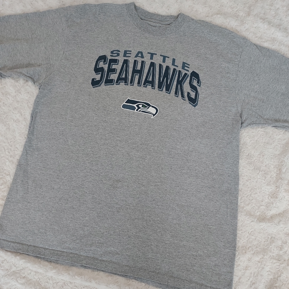 Reebok Seattle Seahawks Spellout Gray Graphic NFL Football Fan T-shirt - XL